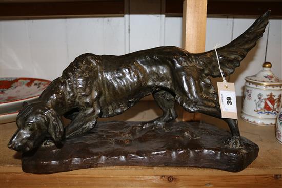 Goldscheider terracotta model of a setter dog, signed Strobl, early 20th century, length 18.5cm(-)